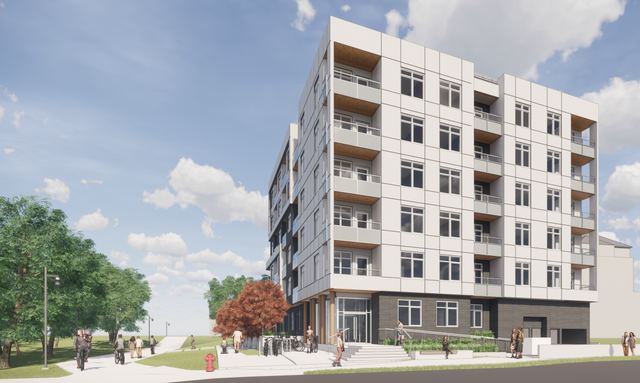 Pathways — six levels of affordable housing apartment units above grade.