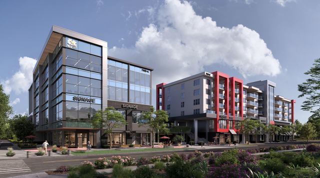 Willoughby Town Centre — two floors of underground parking with six levels of apartment units above grade.