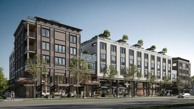 Woodlands — four levels of apartment units above grade, over one level of commercial space.